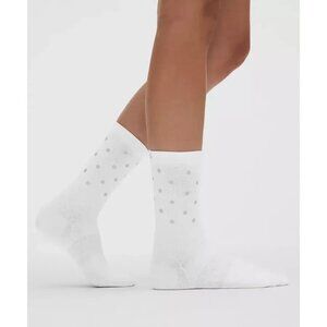 Lululemon Womens White Reflective Polka Dot Crew Socks For Workouts & Daily Wear